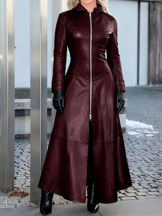 This Elegant Long-Sleeve Trench Coat for Women, Featuring a Solid Color And an Open-Front Zipper, Is Perfect for Autumn And Winter. It Has a Maxi Skirt Hem, Is Windproof And Warm, Making It Ideal for Outings. Available at a P