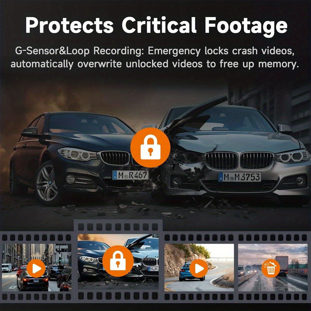 FHD 1080P Front And Rear Dual-Lens Driving Recorder, Car Driving Recorder, Car Camera Infrared Night Vision Function, 170° Wide-Angle Car DVR Camera Loop Video Gravity Sensing Car Dashboard Video Camera, Automotive Parts Tac