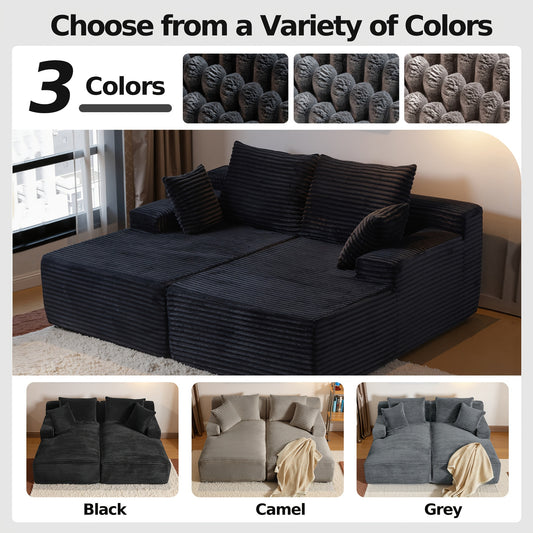 Oversized Double Lounge Chaise Indoor, Corduroy Boneless Couch Chaise Lounge Chair Cloud Plush Loveseat Lounge Sofa Bed, Deep Seat Sleeper Chair Sofa Daybed for Living Room Bedroom Reading, No Assembly Required