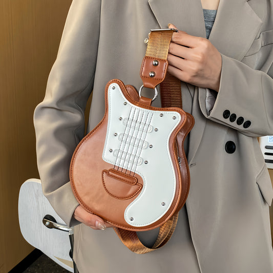 1 Fashionable Guitar-Shaped Sweet Cool Style Outdoor Work Commute Travel Crossbody Bag, Perfect for Music Lovers, Suitable for Daily Outings and Festive Gifts, Women's Vintage Style Guitar Model Bag