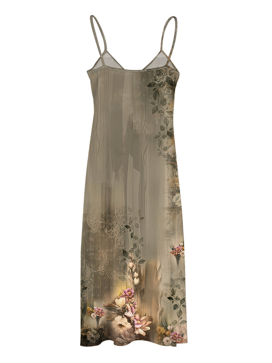 Chic Long Dress with a Floral Pattern, Featuring a V-Neck And Sleeveless Design, Perfect for Holidays And Summer Outings, Offering a Relaxed Fit And a Flattering Silhouette
