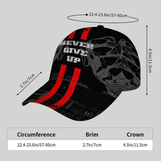 CuteHsJ Lightweight Sun Hat - Adjustable Snapback Baseball Cap with "Never Give Up" Motivational Design, Black/Red Color Scheme for Outdoor, Fishing, Halloween, Christmas, Parties - Breathable Sun Protection Hat for Men & Wom