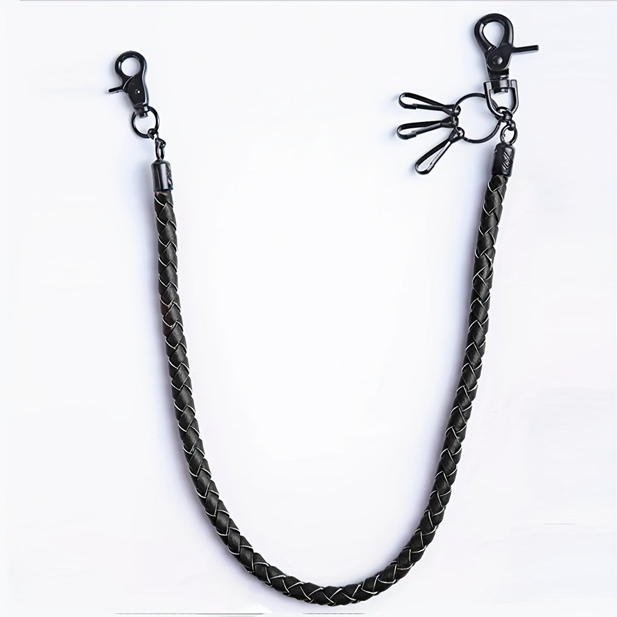 Retro Punk Jeans Waist Chain Braided Faux Leather Key Chain with Lobster Buckle Key Ring for Men, Funky Motorcycle Riding Accessories, Perfect for Halloween, Christmas, Easter Gifts