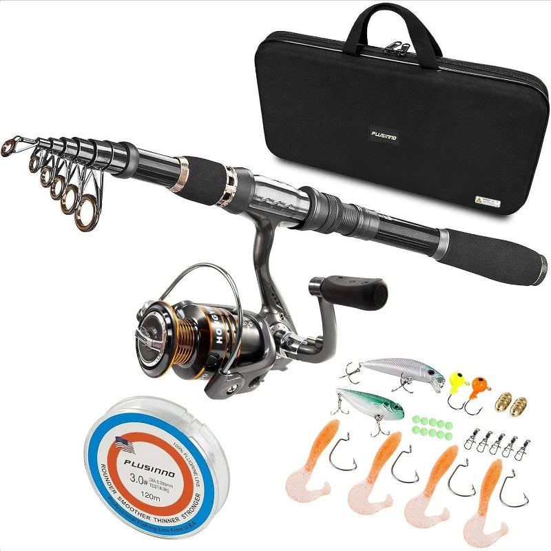 Telescopic Fishing Rod and Reel Combo - Collapsible Travel Fishing Pole with Carbon Fiber Graphite/Carbon Fiber (Deep) - Heavy-Duty 12+1 Bearing Spool - Medium/Heavy Power Rod for Freshwater Saltwater Fishing - Suitable for M