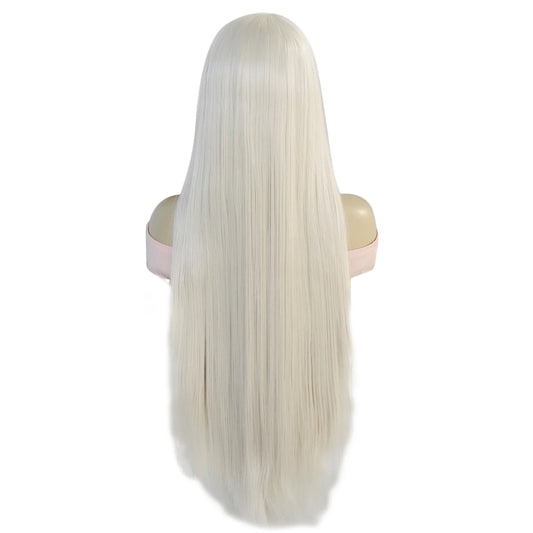 13x3.5x1 HD Lace Front Wig Platinum White Extra Long Straight Synthetic Wig Pre Plucked Hairline Free Part Cosplay Daily Wig