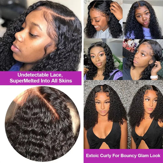 Deep Water Wave Glueless 13x4 Lace Frontal Brazilian Human Hair Wigs 250% HD Transparent Water Curly Short Bob Wig For Women