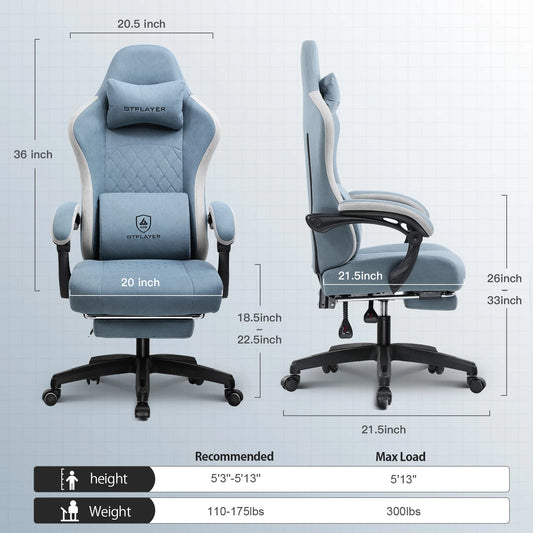 GTPLAYER Gaming Chair with Pocket Spring Cushion, Linkage Armrests & Footrest, Ergonomic Office Chair with Lumbar Support