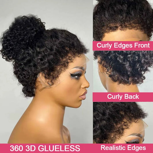 4C Edges Invisible Strap 360 HD Full Lace Frontal Glueless Wig Kinky Curly Human Hair Wig 30 Inch Deep Wave Curly Lace Front Wig