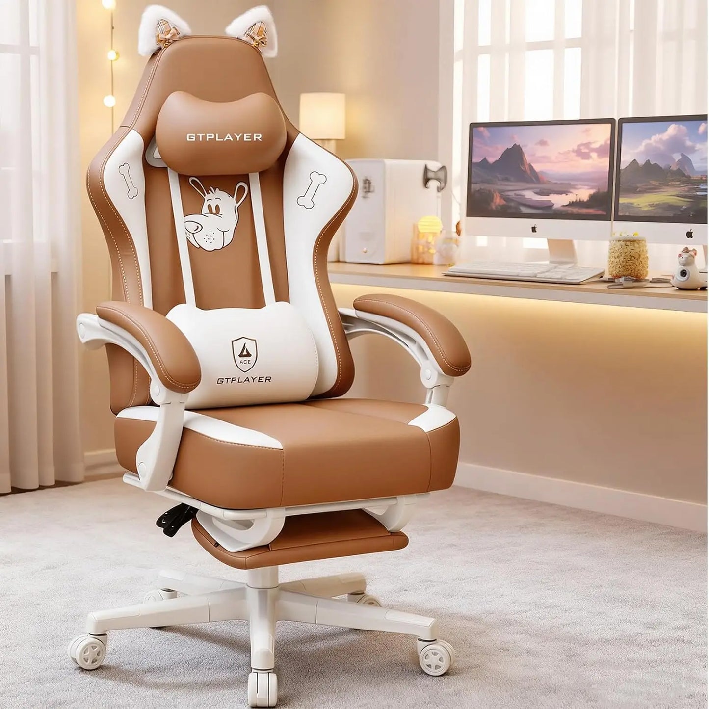 Cat Ear Gaming Chair: Cute Ergonomi Computer Chair with Cat Embroidery, Adjustable Memory Foam Lumbar Support & Headrest