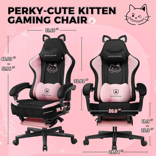 Cat Ear Gaming Chair: Cute Ergonomi Computer Chair with Cat Embroidery, Adjustable Memory Foam Lumbar Support & Headrest