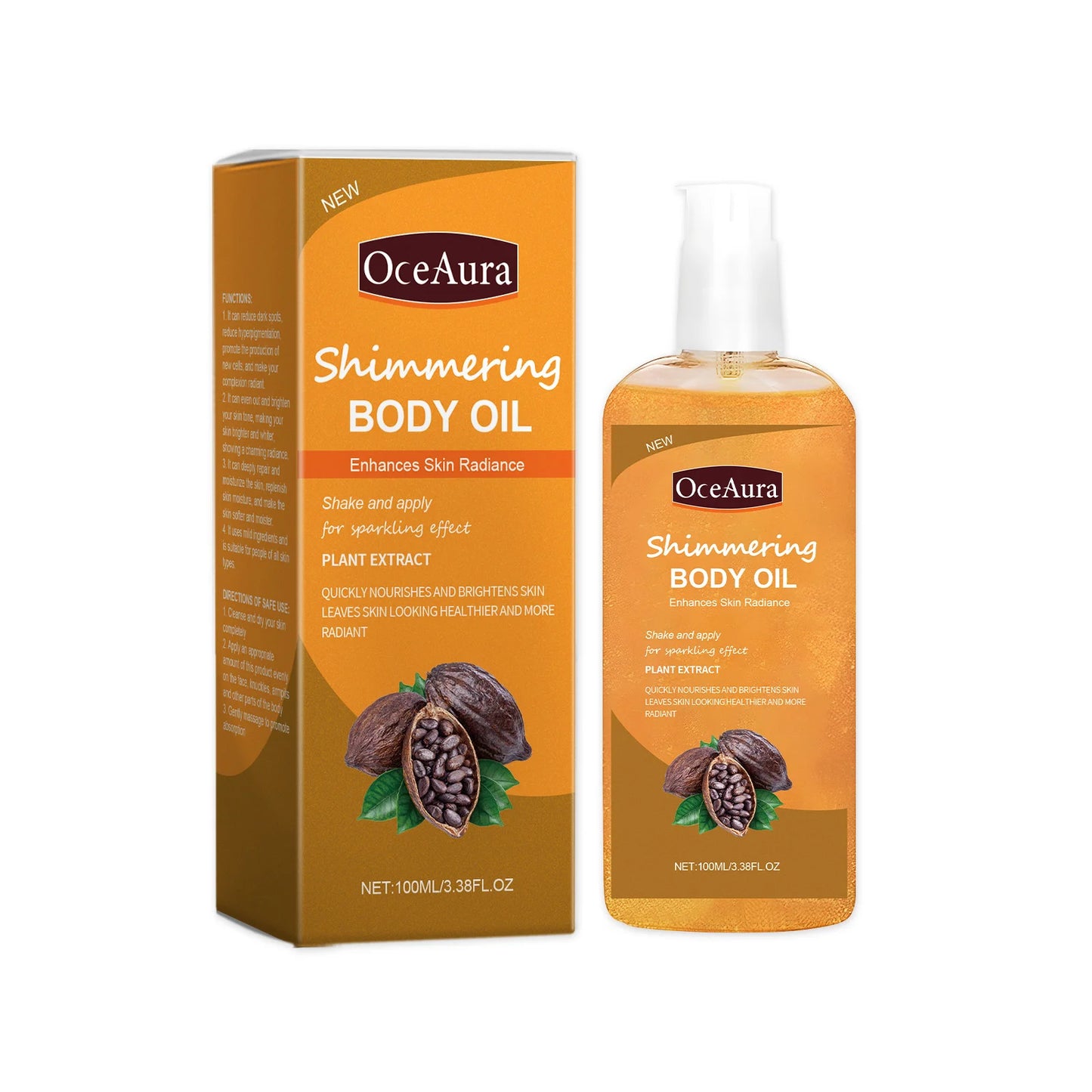 Oceaura 100ml Shimmering Body Oil for Daily Moisturizing Nourishing Glowing Skin Care Sparkling Massage Brighten Body Care