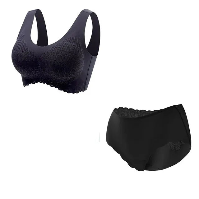 Comfortable Latex 4.0 Bra Women's Underwear Set Wireless With breast Pads Gather Bralette with panties Lingerie 2-pieces Suit