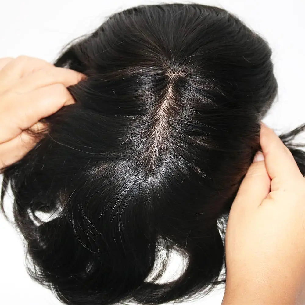 Hot Selling Men's Toupee Hair System Wig Ready to Ship Silk Base with Poly Perimeter Indian Hair for Bald Men