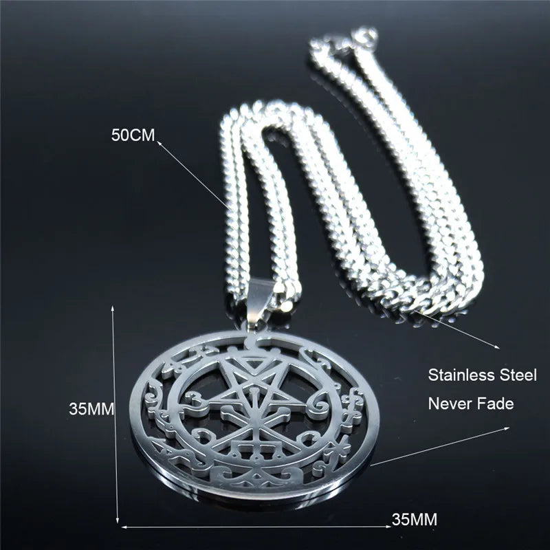 Sceal Sigil of Lilith Silver Color Stainless Steel Satan Necklace Jewelry Minor Key Necklace Hidden Seal Goetia Sign N1033