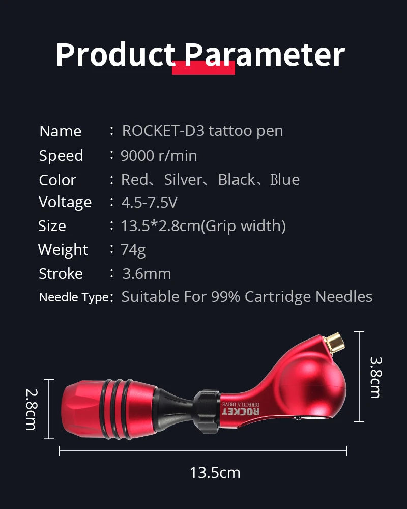 ROCKET D3 Drive Direct Rotary Tattoo Machine - Powerful Motor Rotary Tattoo Gun for Professional Use