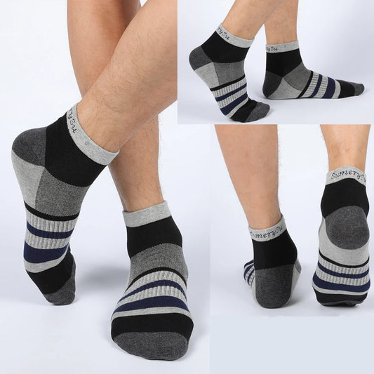 5 Pairs/Lot Running Socks Men Ankle Colorful Stripes Combed Cotton Outdoor Gym Compression Short Male Socks 5 Colors New 2025