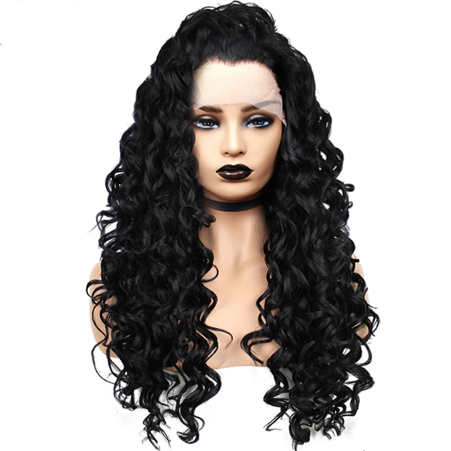 Imstyle Synthetic Lace Front Wigs Long Black Curly Wigs For Women Lace Wig Heat Resistant Fiber Natural Hair Wig