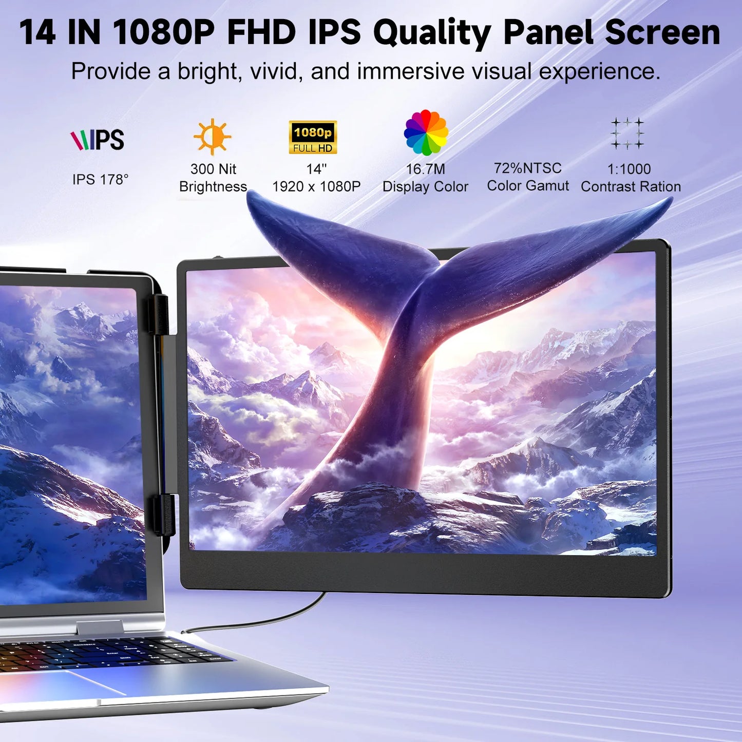 Direct Factory Portable Monitors S2 Triple Laptop Screen Extender 14" FHD 1080P IPS Dual Portable Monitor for Laptop Extension