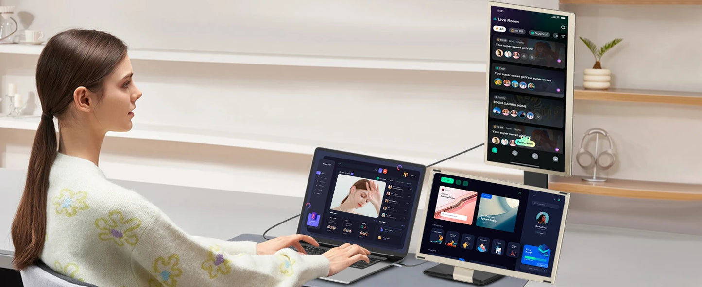 OEM S6 Triple Laptop Screen Extender 15.6" FHD 1080P IPS Three Screens 360° Foldable Portable External Gaming Monitor
