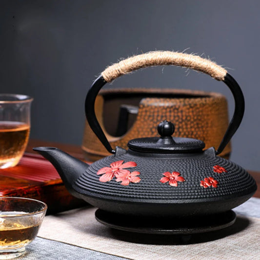 Cast Iron Pear Blossom Bamboo Leaf Tea Kettle, Teapot, Tea Accessories, Tea Set, House Decor, 900ml