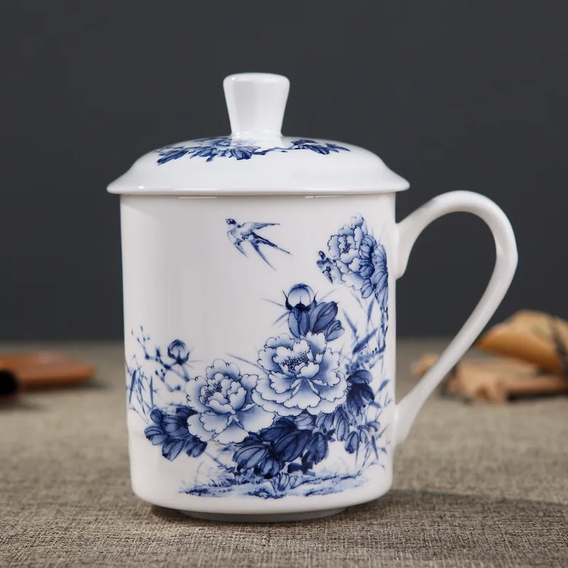 Jingdezhen Bone China ceramic large cups with cover drinkware Porcelain mug meeting gift Office mug about 500ml