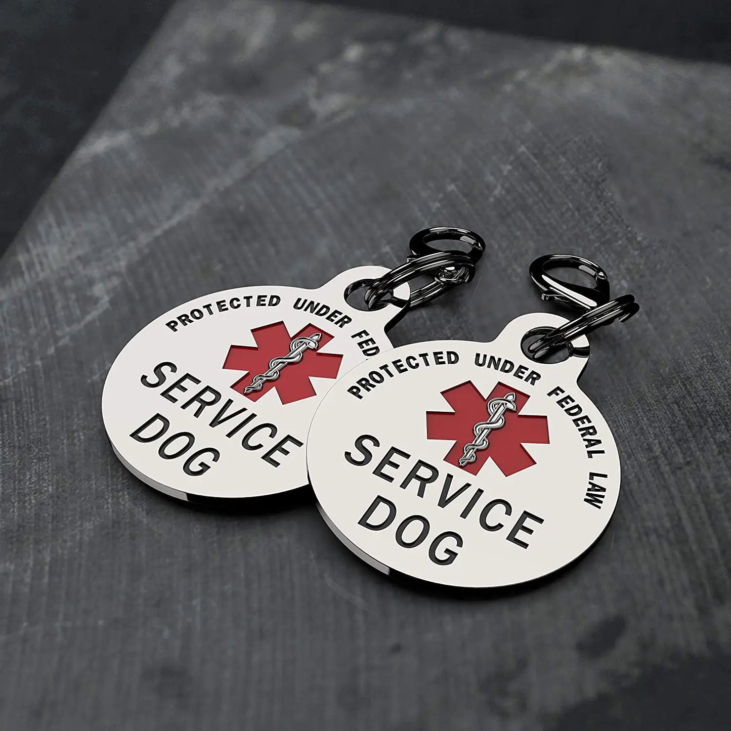 Service Dog Tag Federal Protection w/ Red Medical Alert Symbol Pet ID Tags Easily Attach to Collar Harness Vest Dog Service Tag