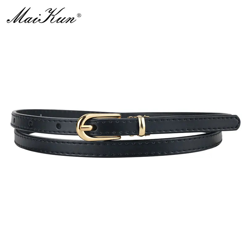 Maikun Women Belts Alloy Pin Buckle Genuine Leather Thin Belt Female Waistband for Jeans Dresses Pants