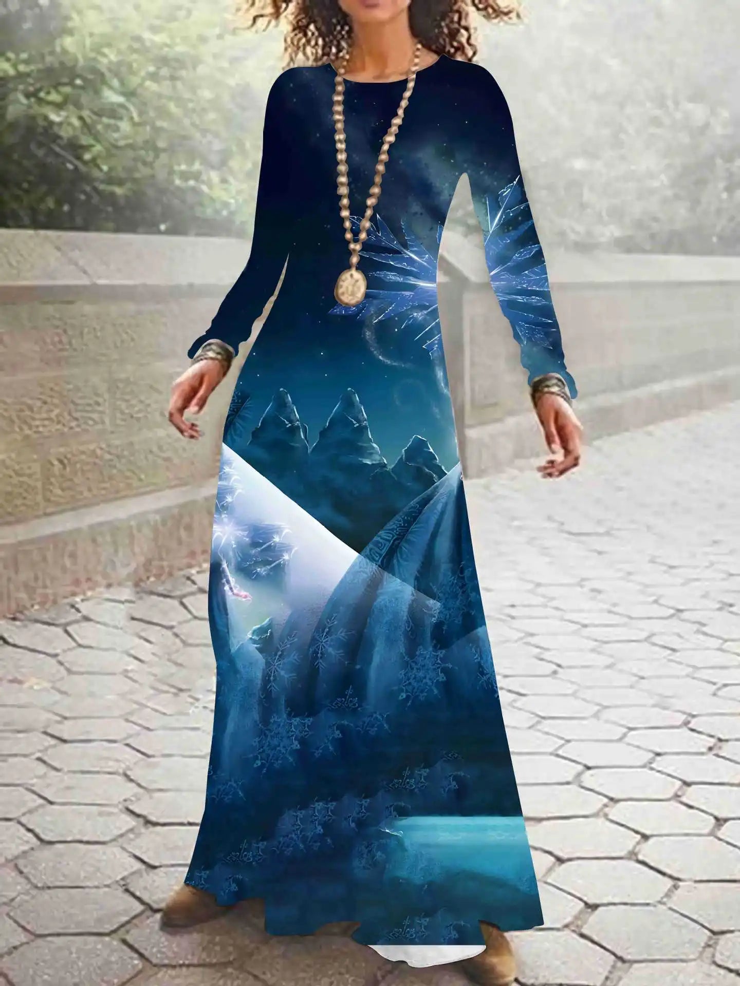 Print on Demand New Autumn and Winter Long Sleeved Christmas 3D Digital Printed Dress