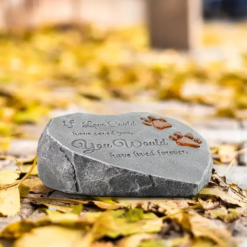 Lighted Hand-painted Animal Paw Print Memorial Stone Irregular Resin Plaque for Pet Grave Decor