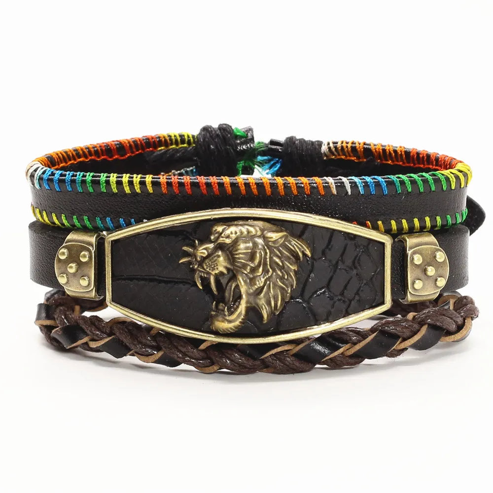Alloy Scorpion Charm Braided Leopard Genuine Men Leather Bracelets For Women Wrap Wristbands Bangles Homme Wholesale Jewel