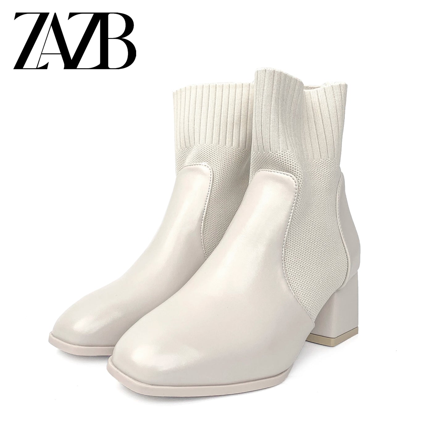 Big Sexy Booty Winter Women's Middle Cylinder Short Boots Chunky Heel Thick Bottom White Lace up Socks Leather Ladies Shoes