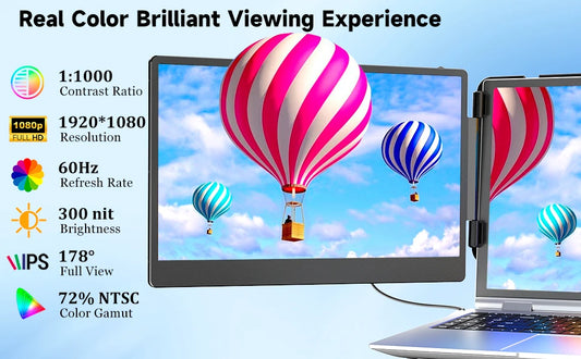 14 Inch S1 Laptop Screen Extender Monitor Dual 1080P FHD for 13''-17.3'' Laptops Plug Play Business Gaming USB Type C