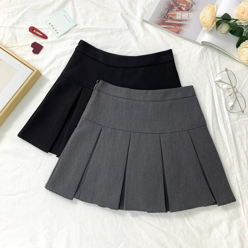 Grey Pleated Skirt Women's Spring and Autumn High Waist Skirt Design Sense Slimming All-match Anti-glare A- line Skirt 2024 New Style