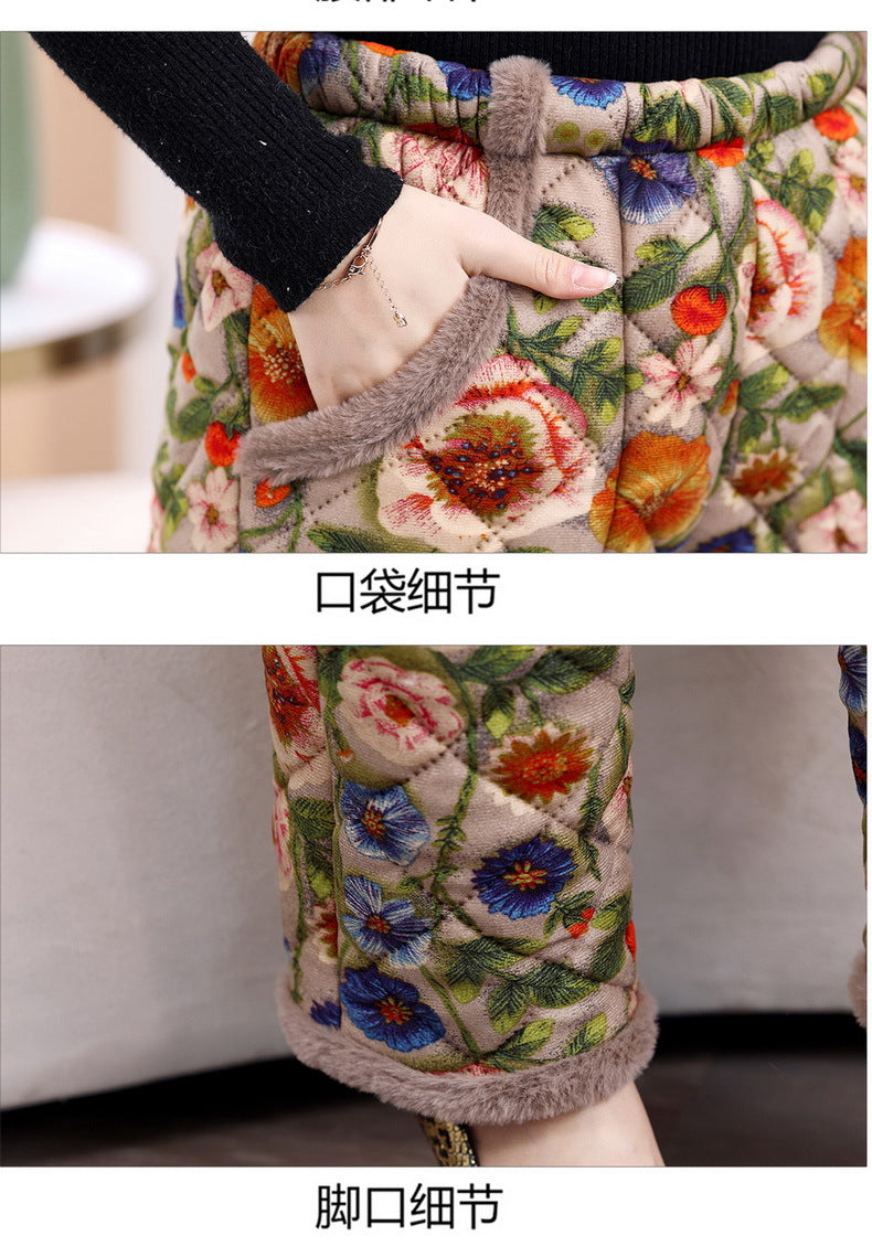 Chinese Style Mother's Winter New fleece-lined Thickened Cotton-padded Coat suit Middle-aged Women's Cotton-padded Clothes Cotton Pants Warm Two-piece Set