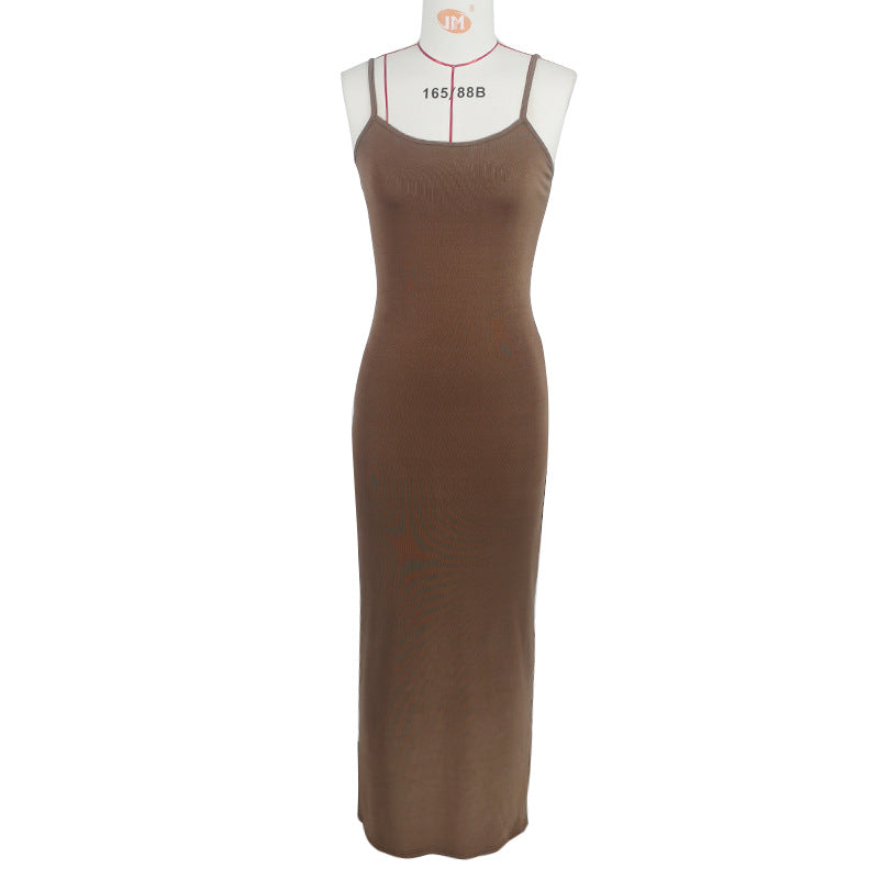 Source Factory Amazon Summer New Women's Dress European and American Solid Color Dress Comfortable Casual Sling dress
