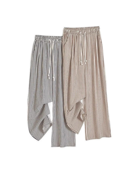 Foreign Trade Bag-free Trendy Black and White Vertical Stripe Wide-leg Pants Women's Summer Thin Vertical Straight Pants All-match Slimming Casual