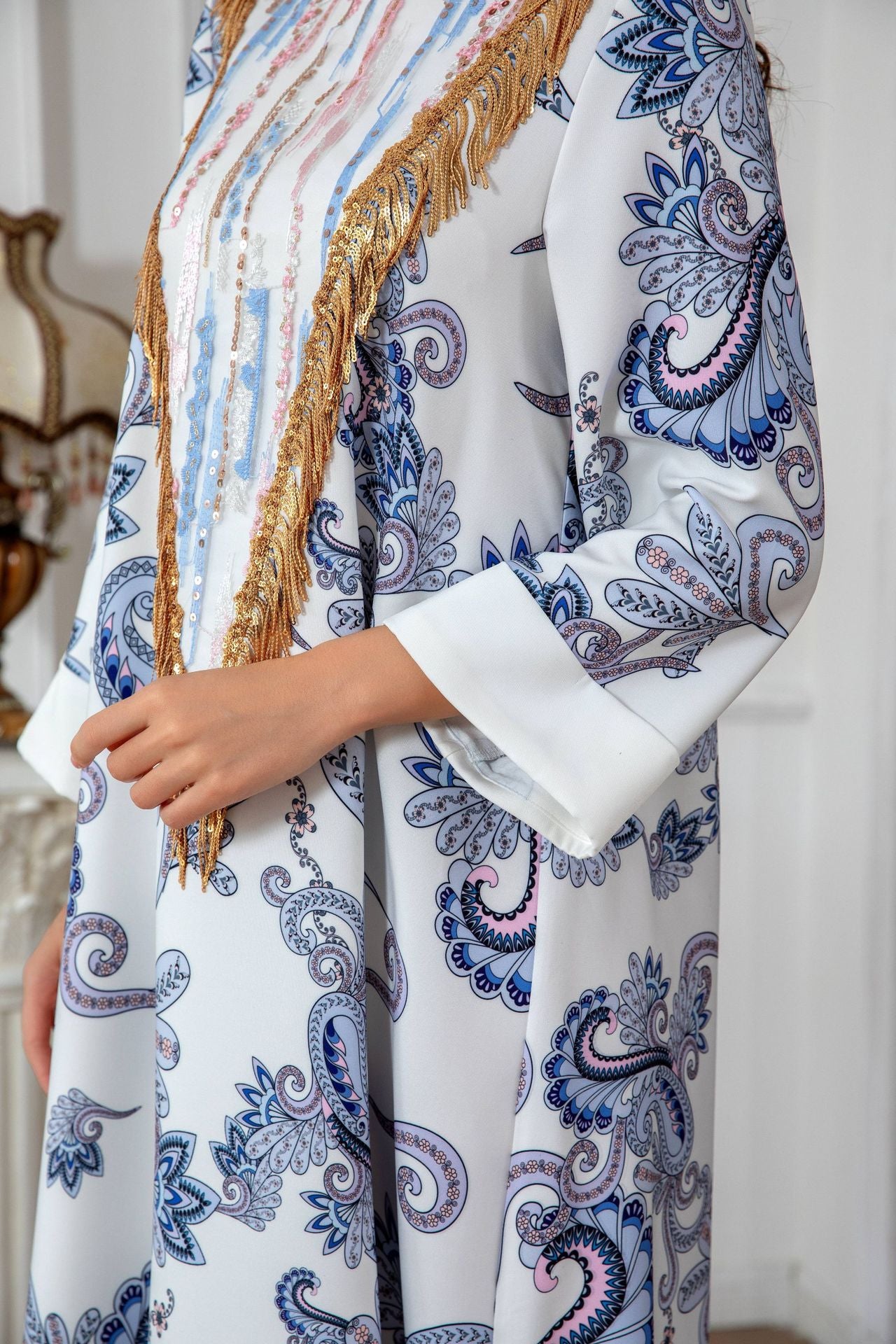 Sw0821 Amazon Women's Printed Robe Evening Dress European and American Cross-Border Dress Wholesale Long