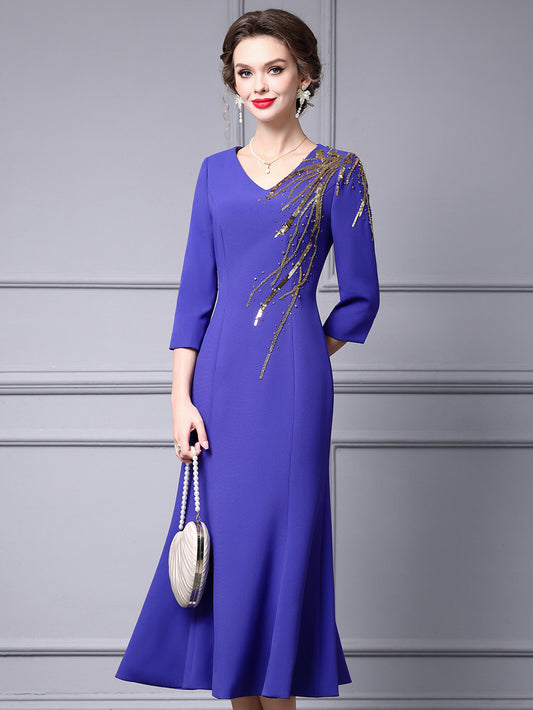Zhili 2026 New Model Dress, High-End for Important Occasions, Rhinestone V-Neck Long Slim-Fit Light Gown, Mermaid Dress