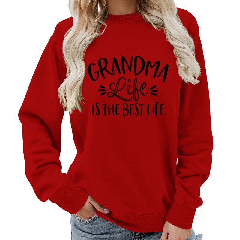 grandma Printed Round Neck Women's Top Sweatshirt Foreign Trade Supply Autumn and Winter Coat Casual Loose European Size