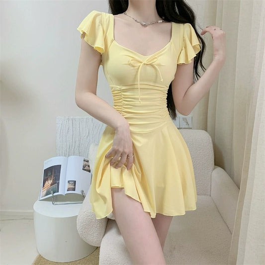 Women's Swimsuit Skirt Style One-Piece Conservative Body-Covering Slimming Look Korean Style Ins Fairy Style Small Breast Push-Up Hot Spring Vacation Swimsuit