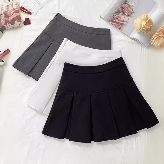 Grey Pleated Skirt Women's Spring and Autumn High Waist Skirt Design Sense Slimming All-match Anti-glare A- line Skirt 2024 New Style