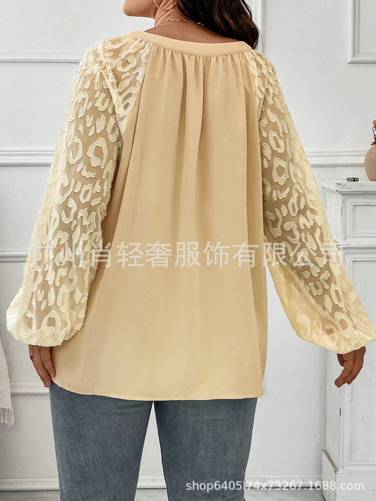 European and American Cross-border V-neck Stitching Lace Loose Women's Shirt Top