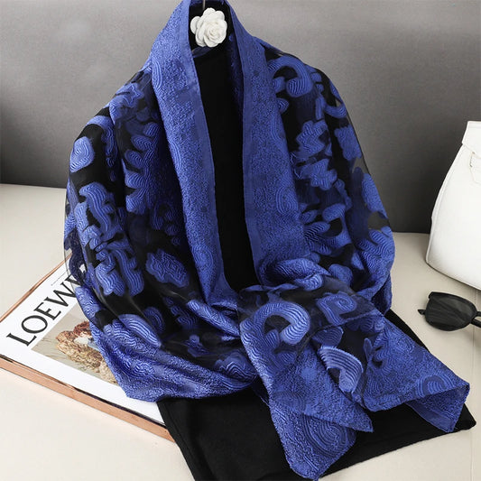 Fashion Women Cut Flowers Hollow Lace Gradient Flower Silk Scarf Spring Shawls and Wraps Towel Femme Beach Sjaals