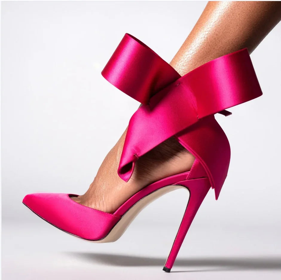 Spotted Breathable Mesh Pumps Big Bow Pointed Stiletto Buckle Strap High Heels Fashion Party Banquet Wedding Pumps For Women 47
