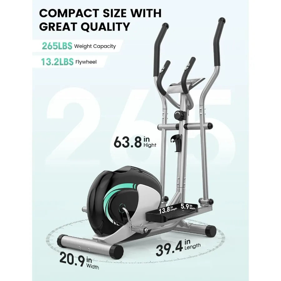 Elliptical Machine for Home Hyper-Quiet Elliptical Exercise Machine Compact Elliptical Trainer w/8 Levels Adjustable Resistance