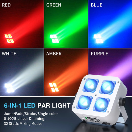 Fieryzeal 4PCS Rechargeable Par Light 5200mAh APP Control LED Uplight Stage Light DMX 4X10W RGBWA+UV LED Par Light for DJ Party