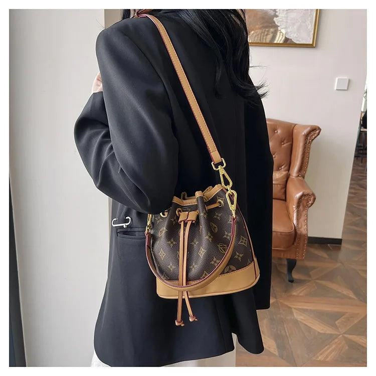 2026 Lady Luxurious Retro Bucket Bag-Shoulder Sling Bag, Backpack, Handbag, Print Drawstring Shoulder bag, Casual Versatile