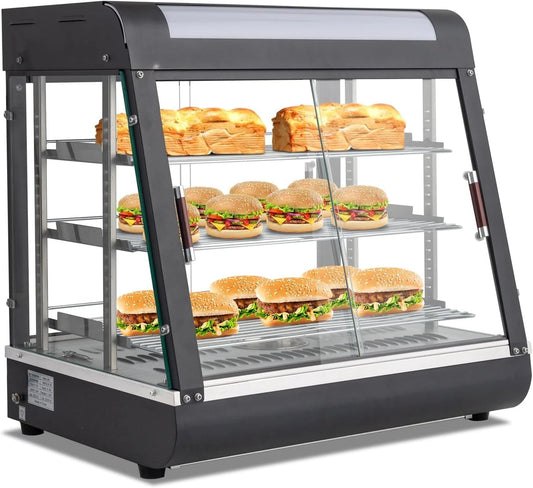 26"Commercial Food Warmer Display Pizza Warmer,3Tier Electric Countertop Food Warmer w/LED Lighting Adjustable Removable Shelves