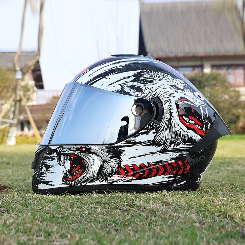 Motorcycle helmet, men's and women's dual lens full helmet, four season couple street bike safety helmet