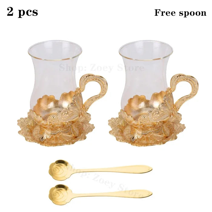 Palace Golden Glass Teapot Kitchen Metal Cold Kettle Coffee Pot European Style Home Decoration Glassware Birthday Wedding Gifts